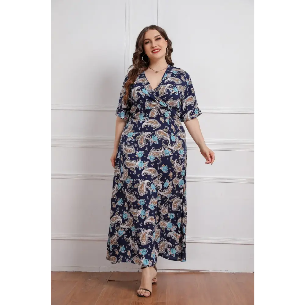 Plus Size Boho Floral Dress - Viscose V-Neck Summer Dress - Thick & Beautiful