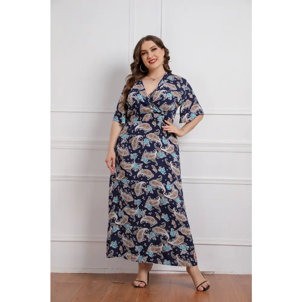 Plus Size Boho Floral Dress - Viscose V-Neck Summer Dress - Thick & Beautiful