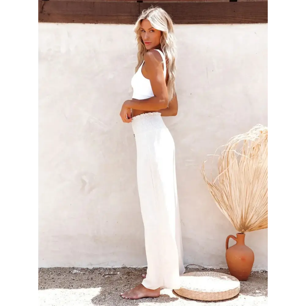 Full Size Decorative Button High Waist Cotton-Linen Pants - Thick & Beautiful