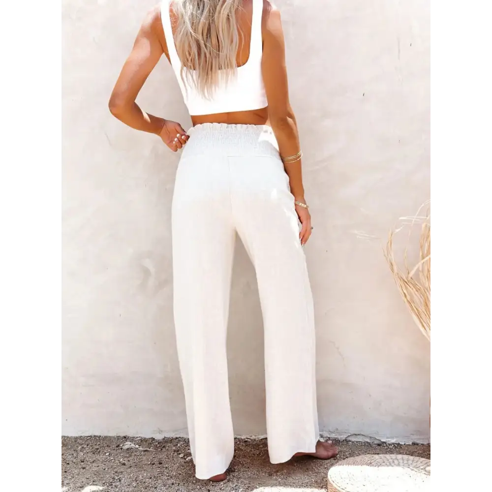 Full Size Decorative Button High Waist Cotton-Linen Pants - Thick & Beautiful