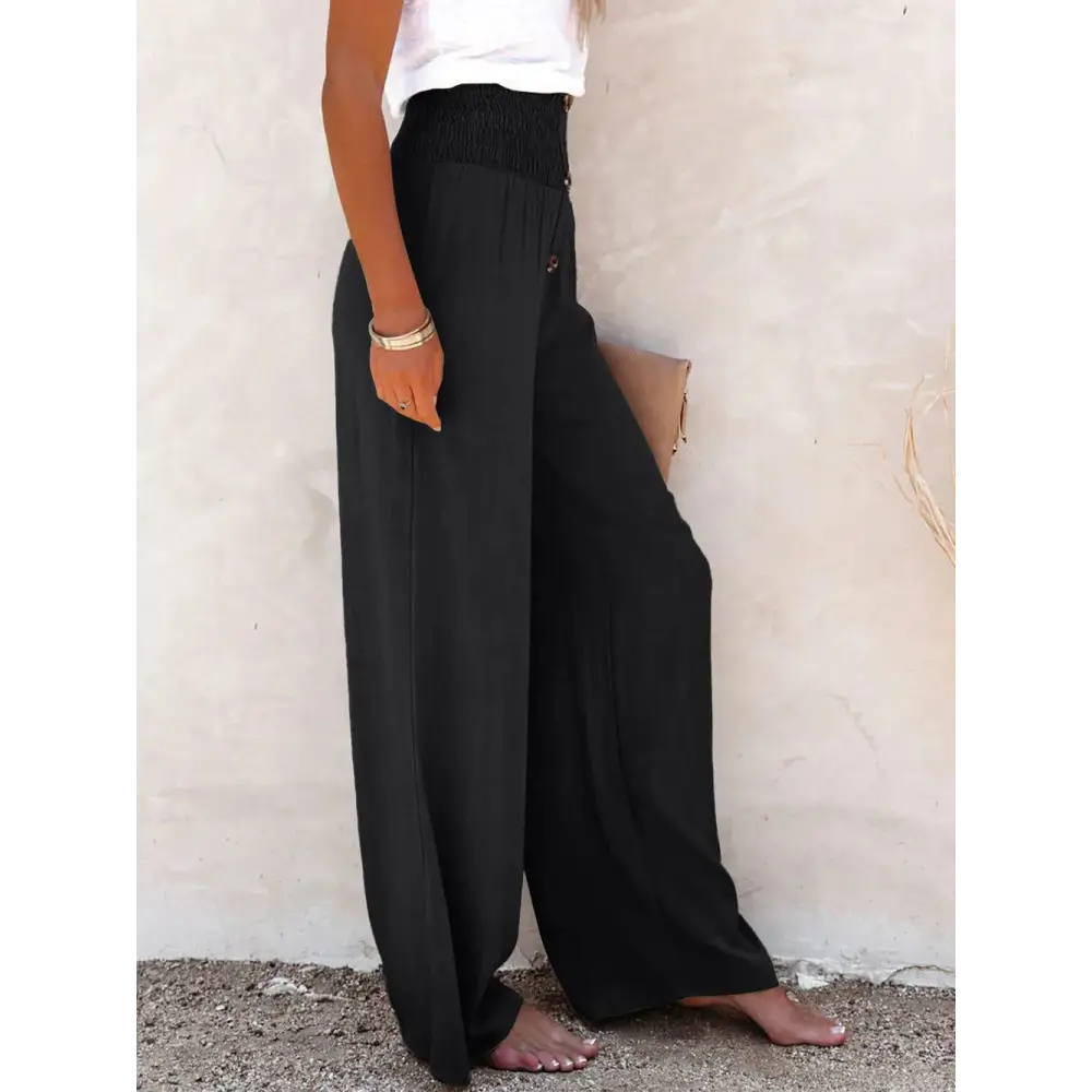 Full Size Decorative Button High Waist Cotton-Linen Pants - Thick & Beautiful