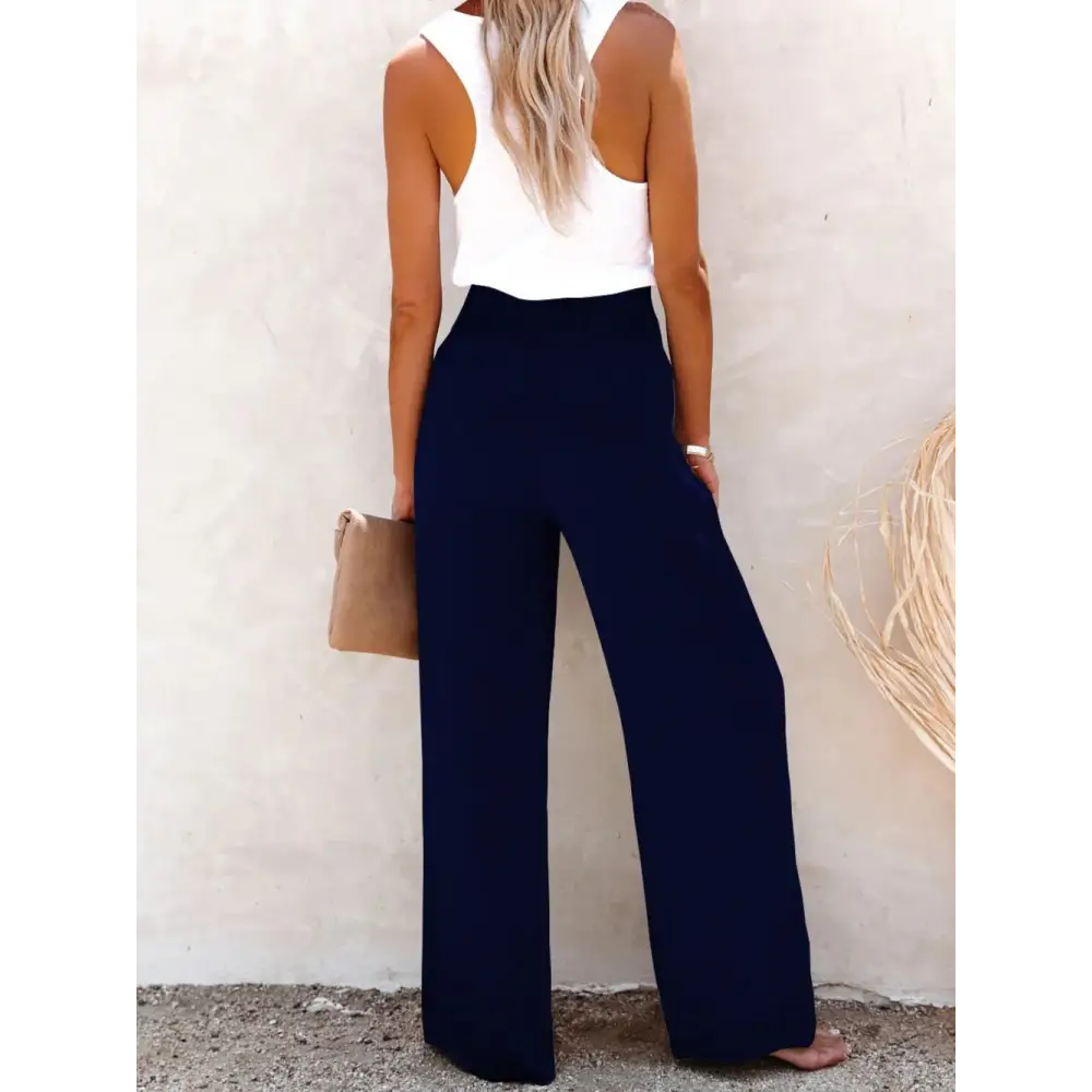 Full Size Decorative Button High Waist Cotton-Linen Pants - Thick & Beautiful