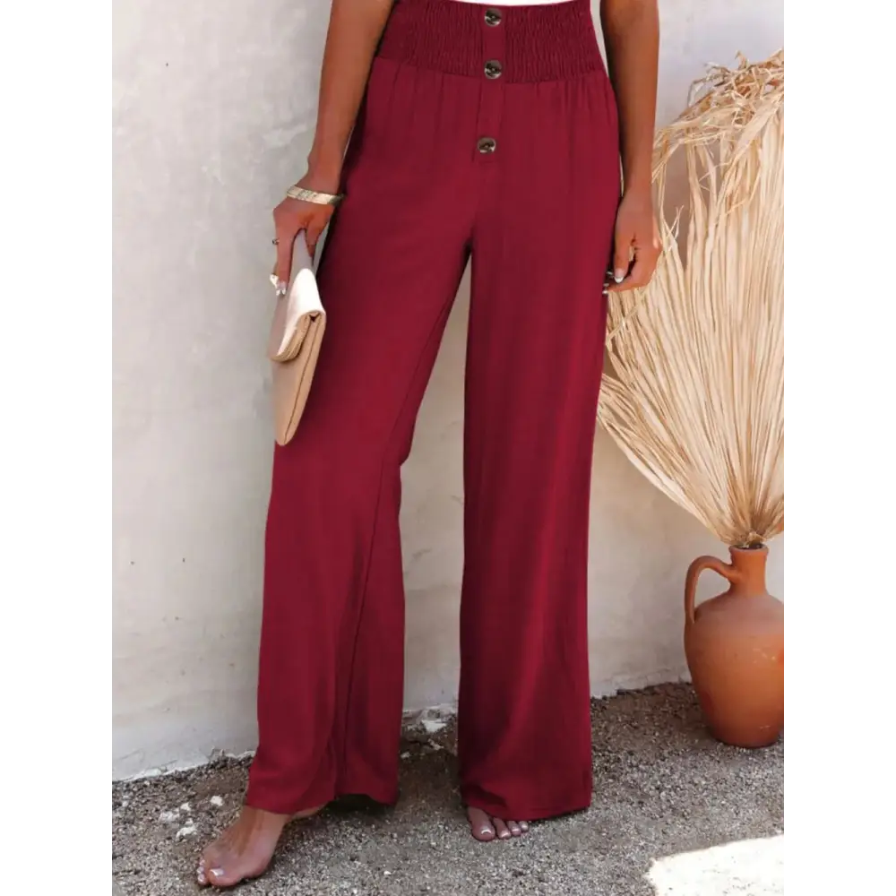 Full Size Decorative Button High Waist Cotton-Linen Pants - Thick & Beautiful