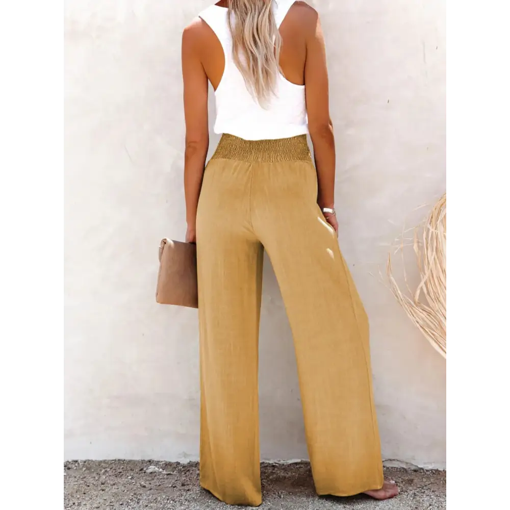 Full Size Decorative Button High Waist Cotton-Linen Pants - Thick & Beautiful