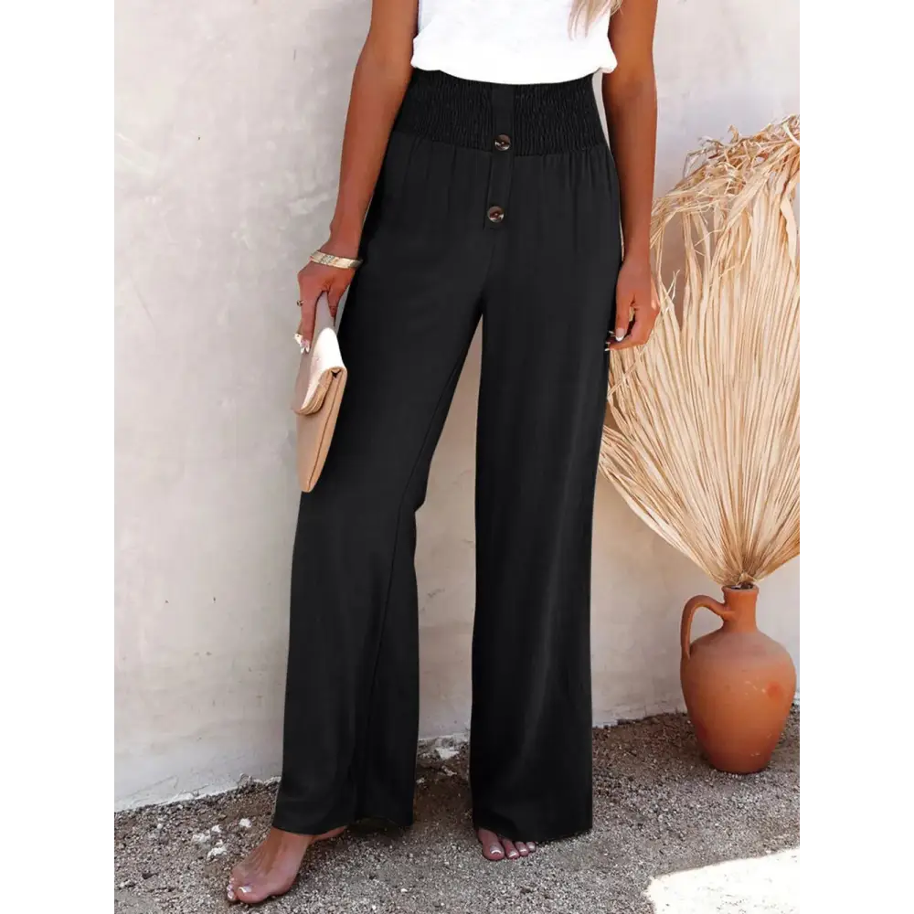 Full Size Decorative Button High Waist Cotton-Linen Pants - Thick & Beautiful