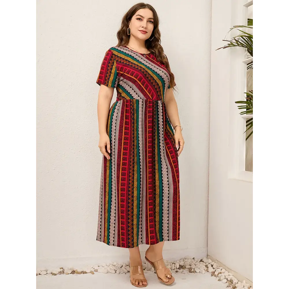 Plus Size Striped Summer Dress - Cotton Linen Blend - Thick & Beautiful