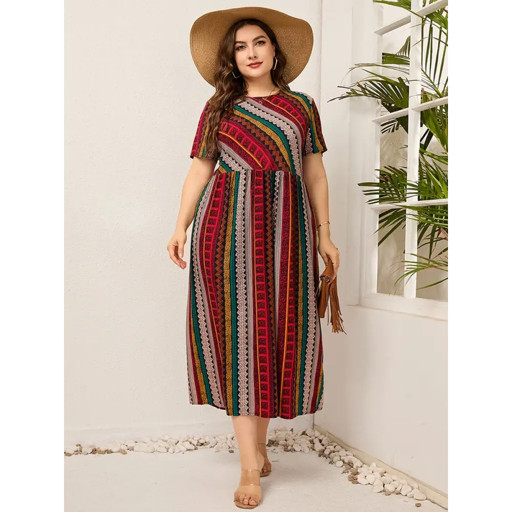 Plus Size Striped Summer Dress - Cotton Linen Blend - Thick & Beautiful