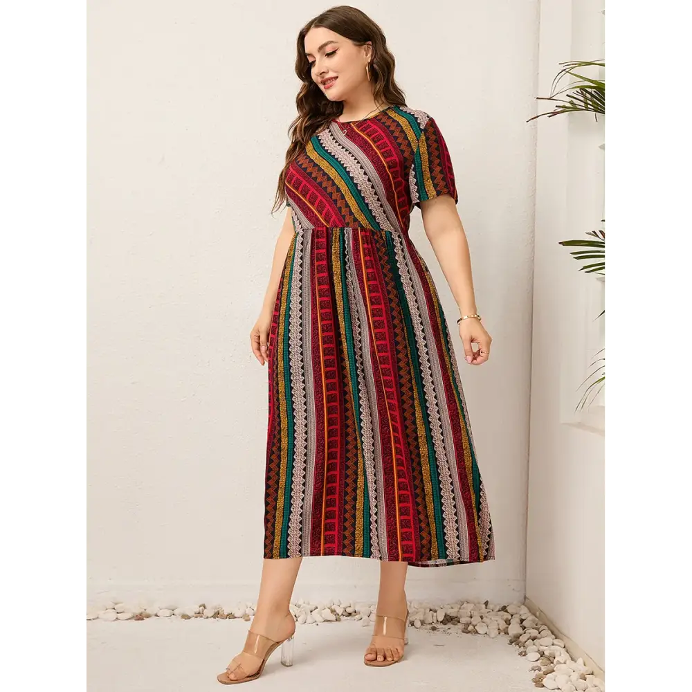 Plus Size Striped Summer Dress - Cotton Linen Blend - Thick & Beautiful