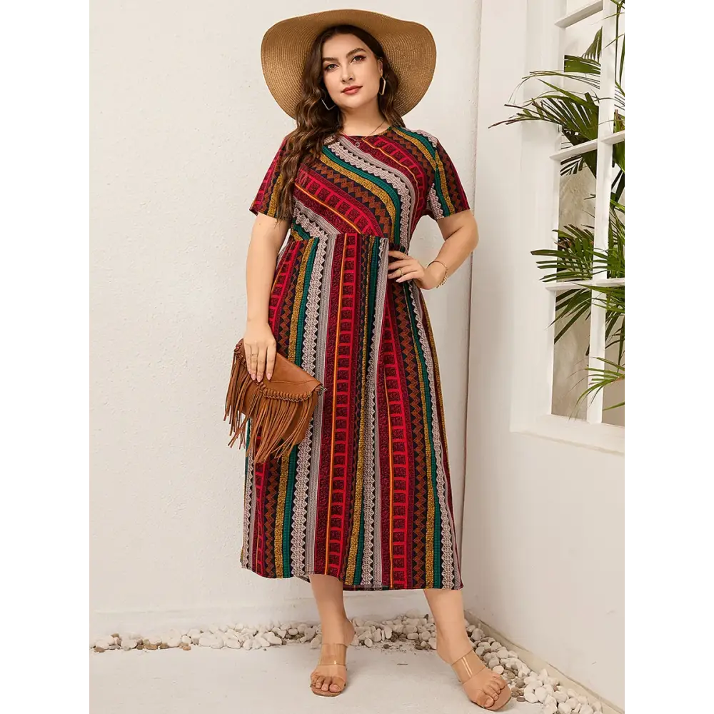 Plus Size Striped Summer Dress - Cotton Linen Blend - Thick & Beautiful