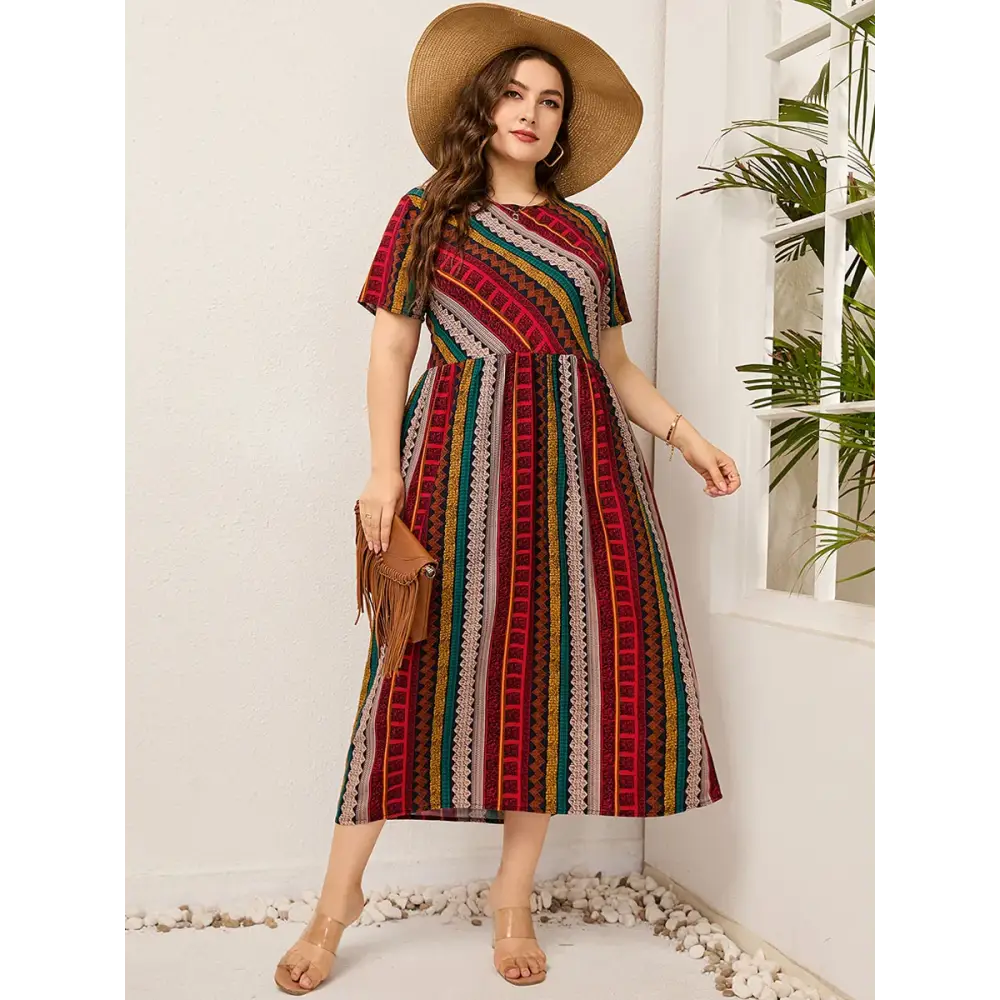 Plus Size Striped Summer Dress - Cotton Linen Blend - Thick & Beautiful