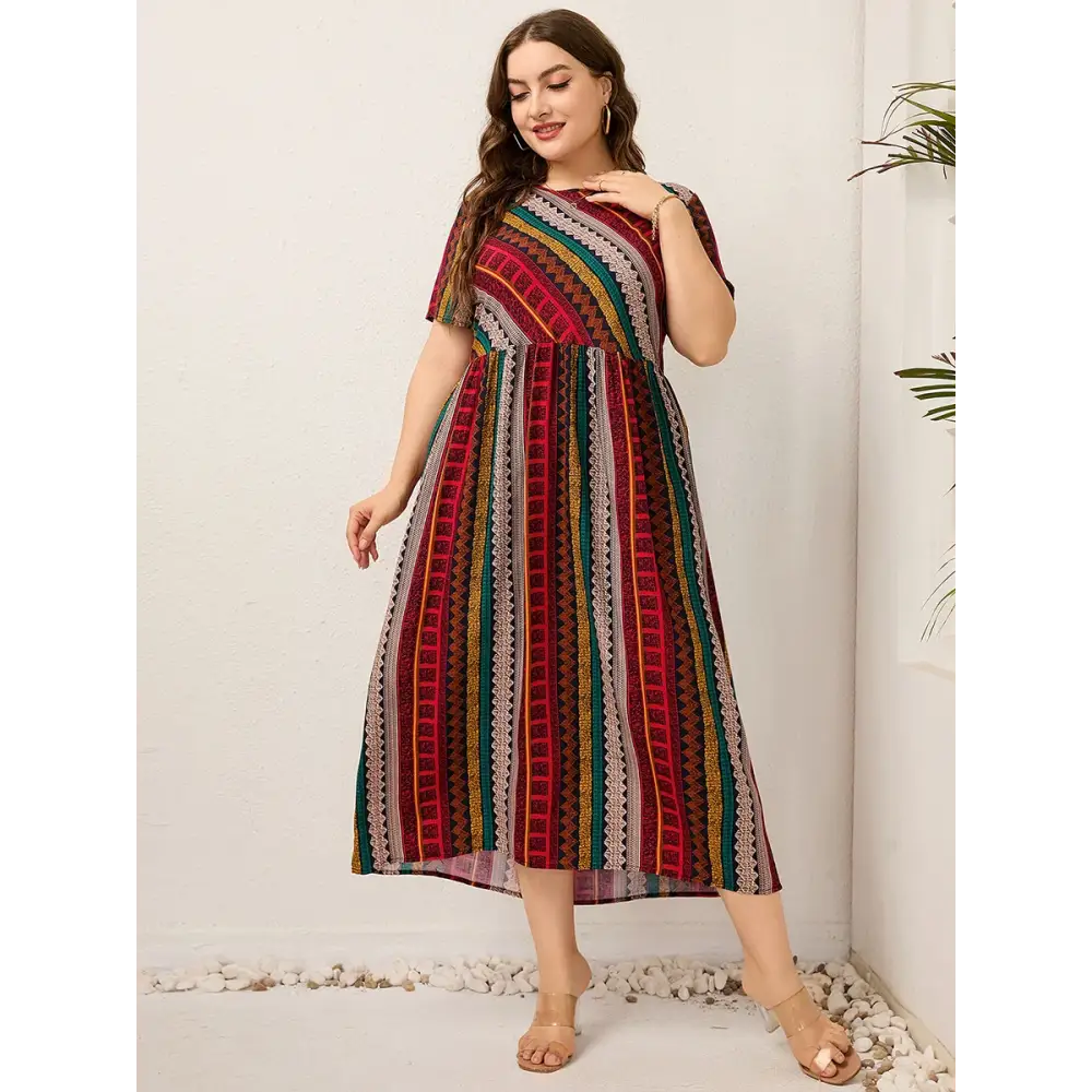 Plus Size Striped Summer Dress - Cotton Linen Blend - Thick & Beautiful