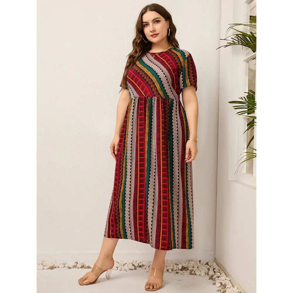 Plus Size Striped Summer Dress - Cotton Linen Blend - Thick & Beautiful