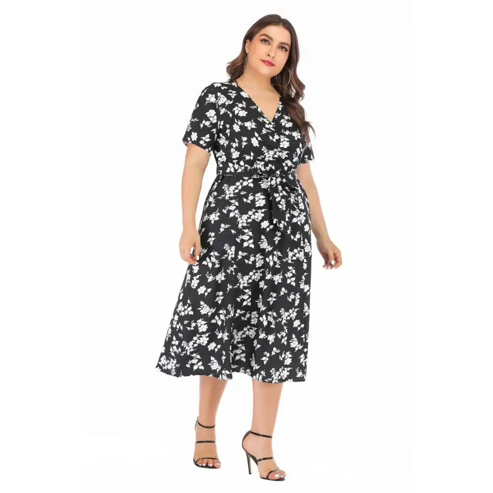 Plus Size Floral Maxi Dress - V-Neck with Pockets - Thick & Beautiful