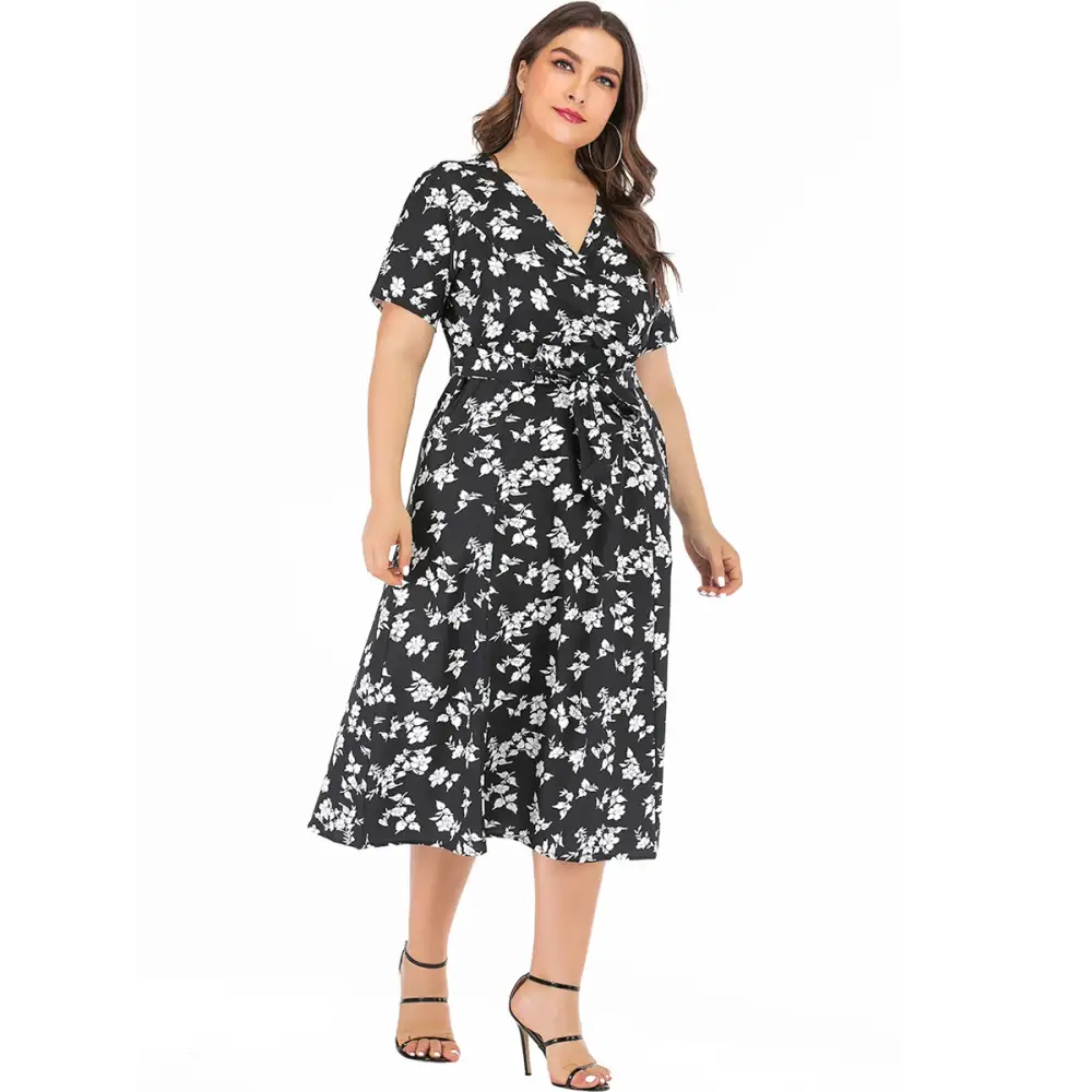 Plus Size Floral Maxi Dress - V-Neck with Pockets - Thick & Beautiful