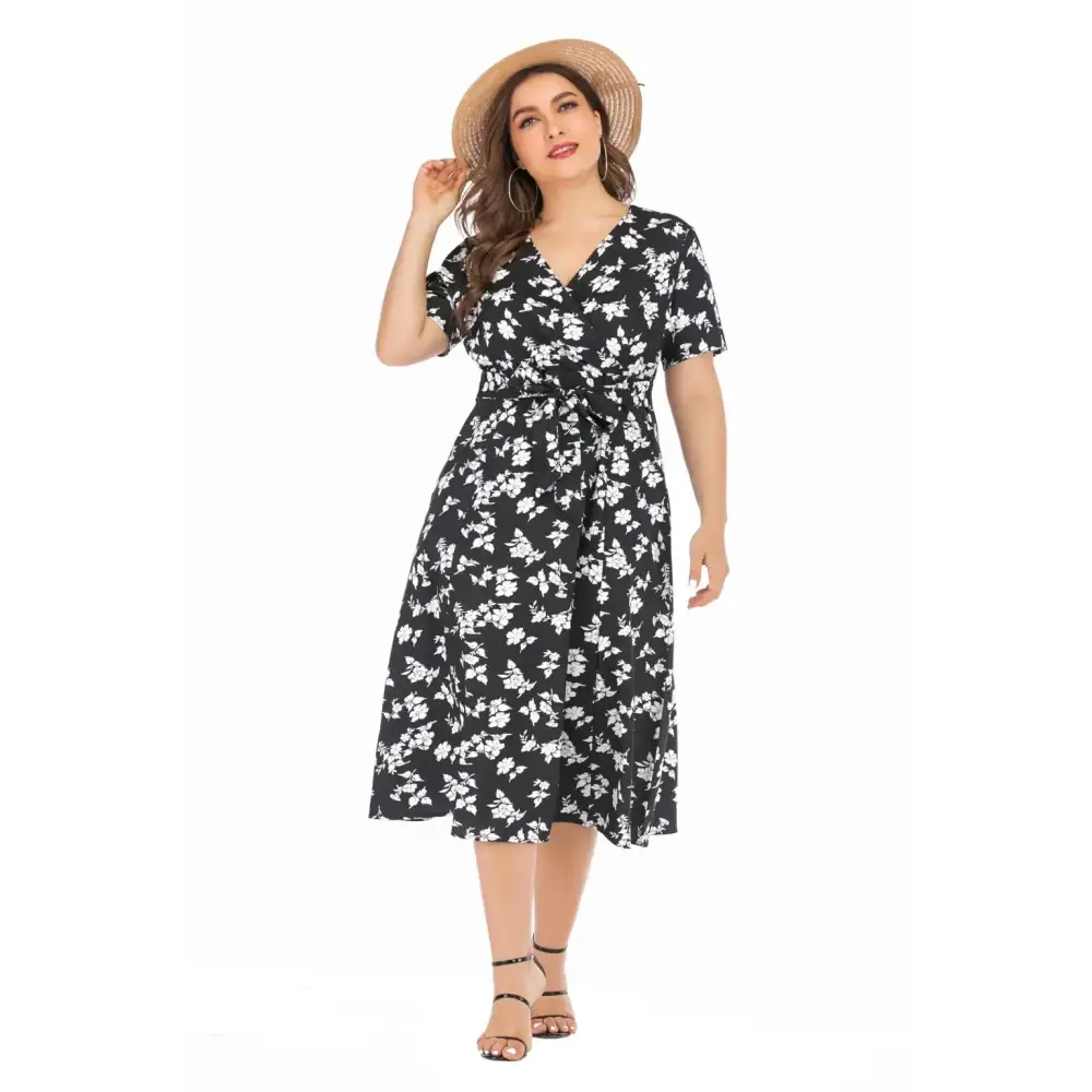 Plus Size Floral Maxi Dress - V-Neck with Pockets - Thick & Beautiful