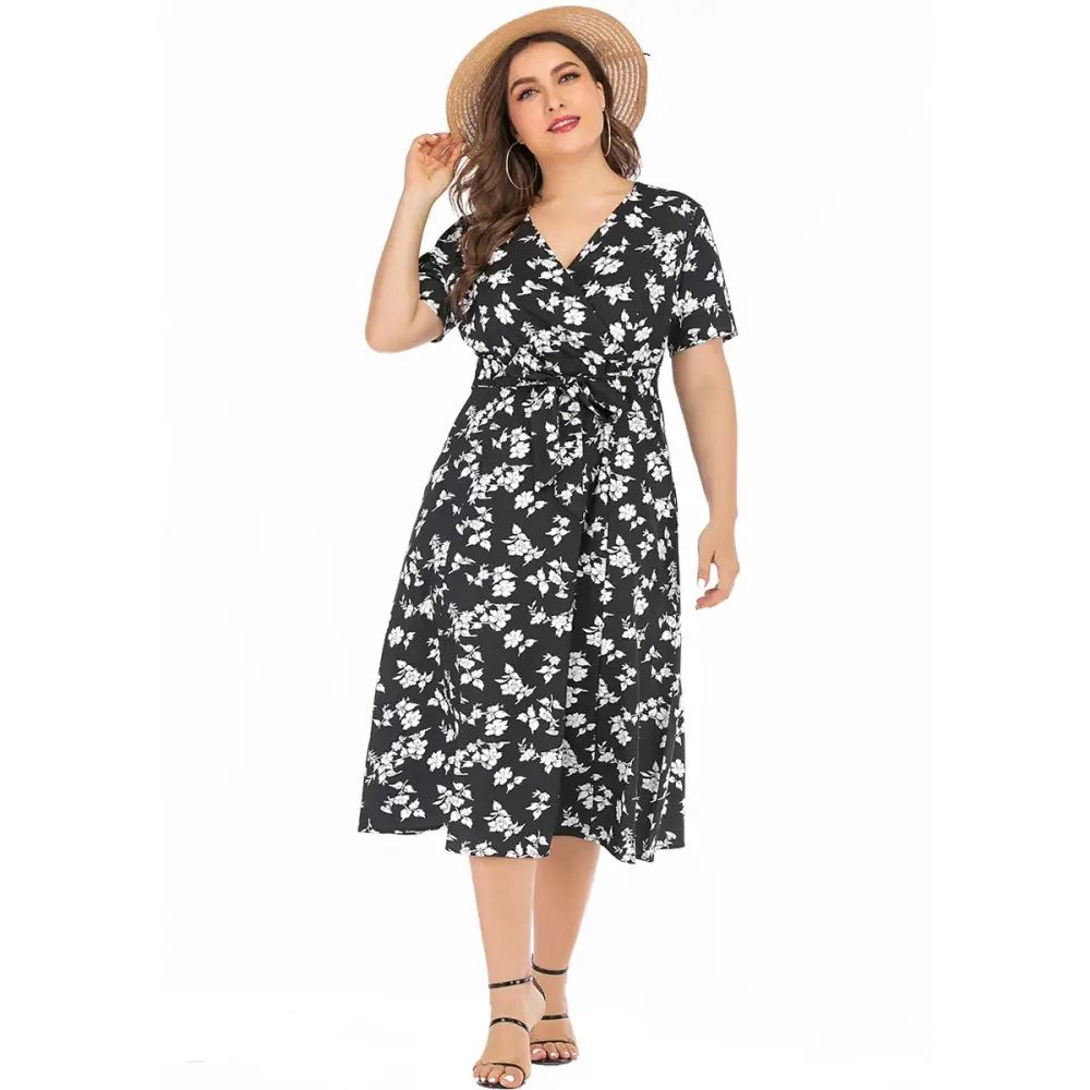 Plus Size Floral Maxi Dress - V-Neck with Pockets - Thick & Beautiful