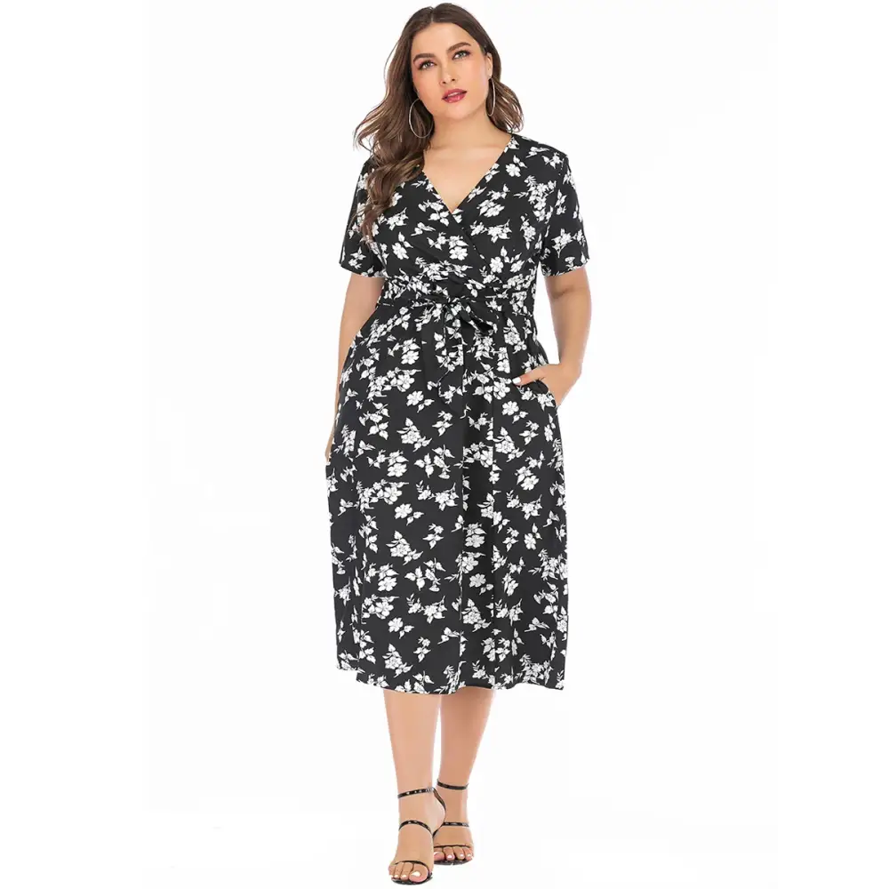 Plus Size Floral Maxi Dress - V-Neck with Pockets - Thick & Beautiful