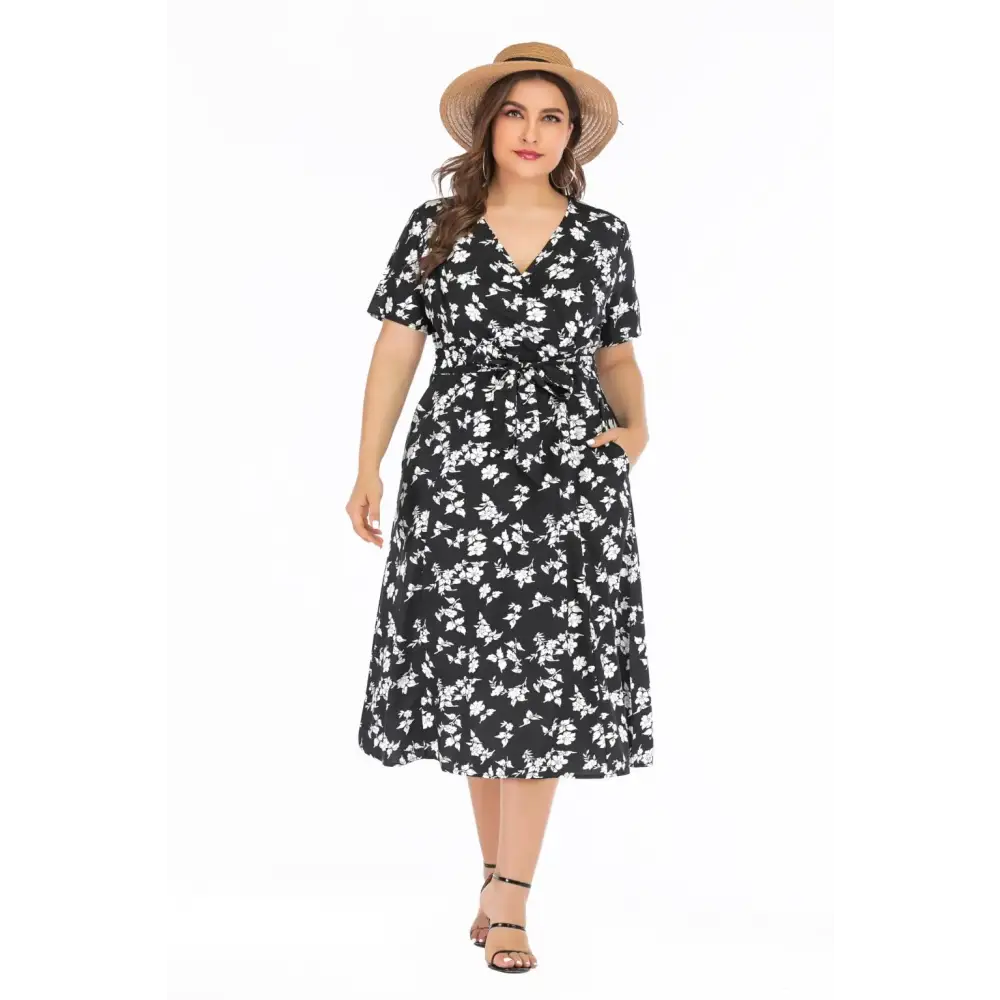 Plus Size Floral Maxi Dress - V-Neck with Pockets - Thick & Beautiful