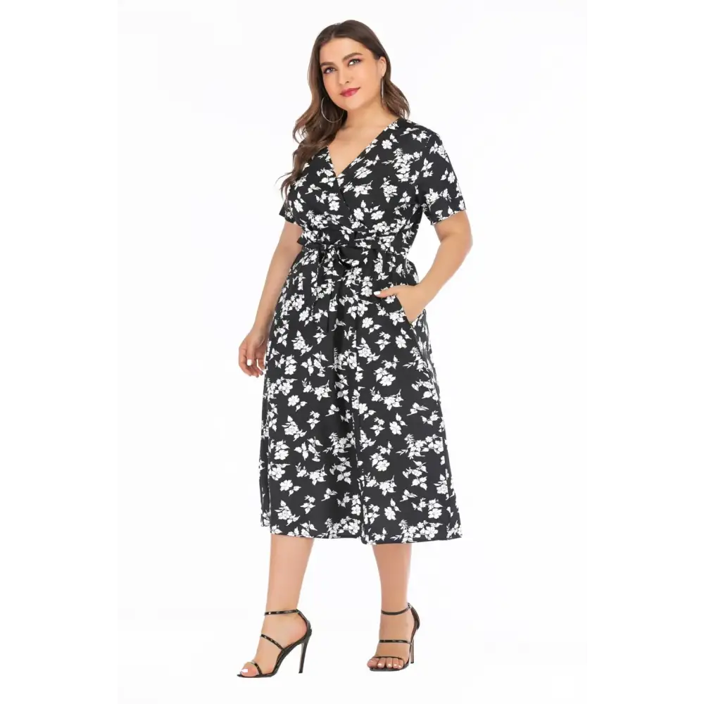 Plus Size Floral Maxi Dress - V-Neck with Pockets - Thick & Beautiful