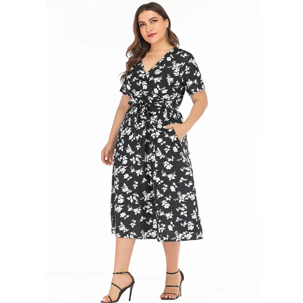 Plus Size Floral Maxi Dress - V-Neck with Pockets - Thick & Beautiful