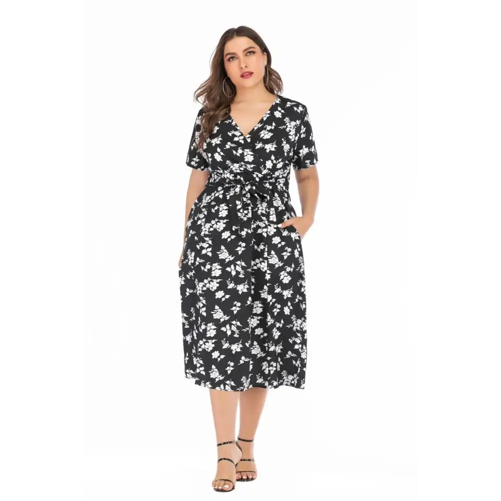 Plus Size Floral Maxi Dress - V-Neck with Pockets - Thick & Beautiful