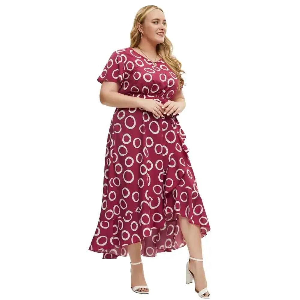 Plus Size Polka Dot Summer Dress - Short Sleeve Empire Waist