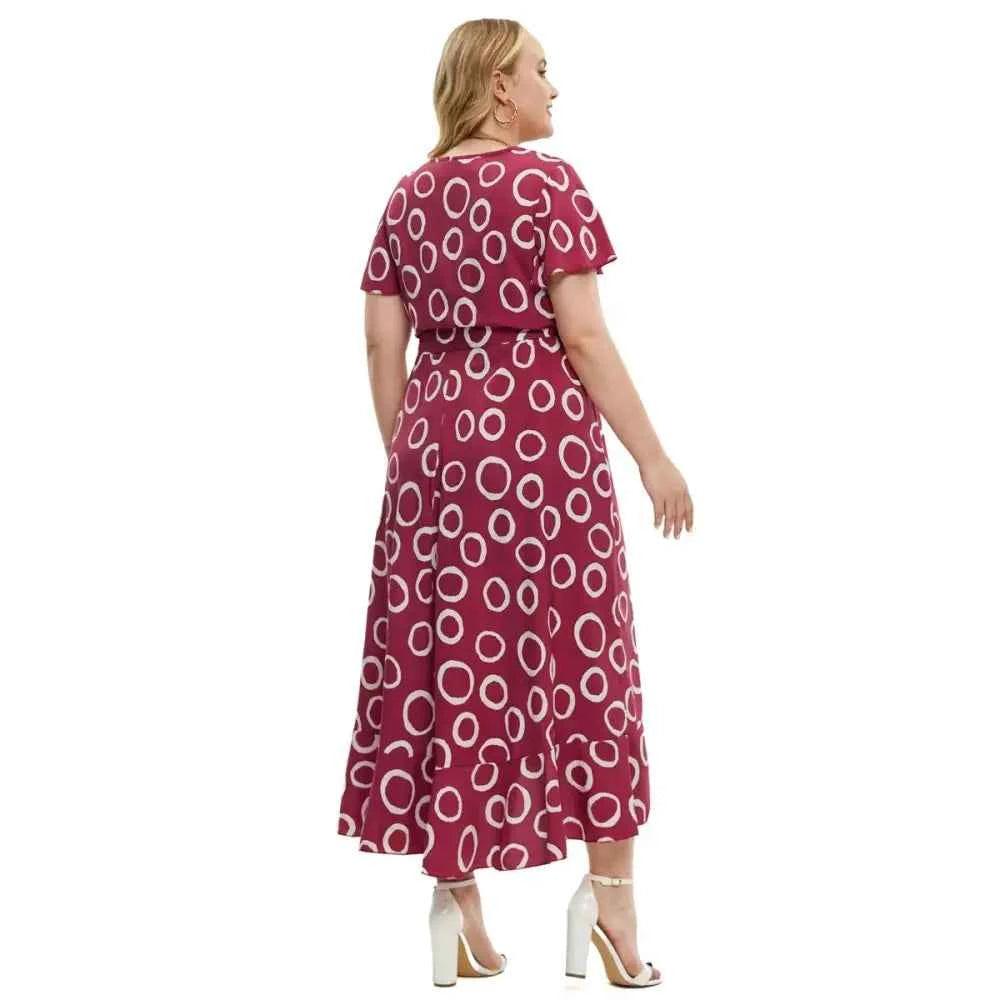 Plus Size Polka Dot Summer Dress - Short Sleeve Empire Waist