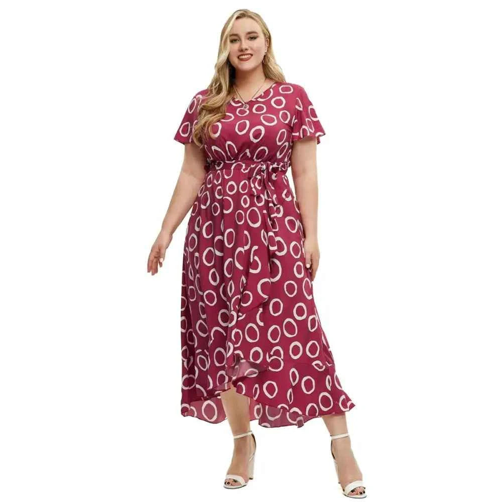 Plus Size Polka Dot Summer Dress - Short Sleeve Empire Waist