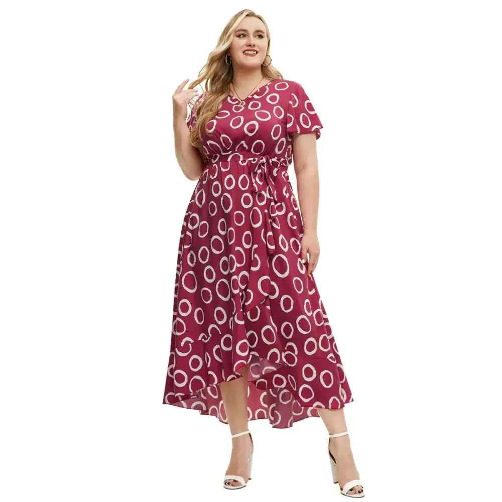 Plus Size Polka Dot Summer Dress - Short Sleeve Empire Waist