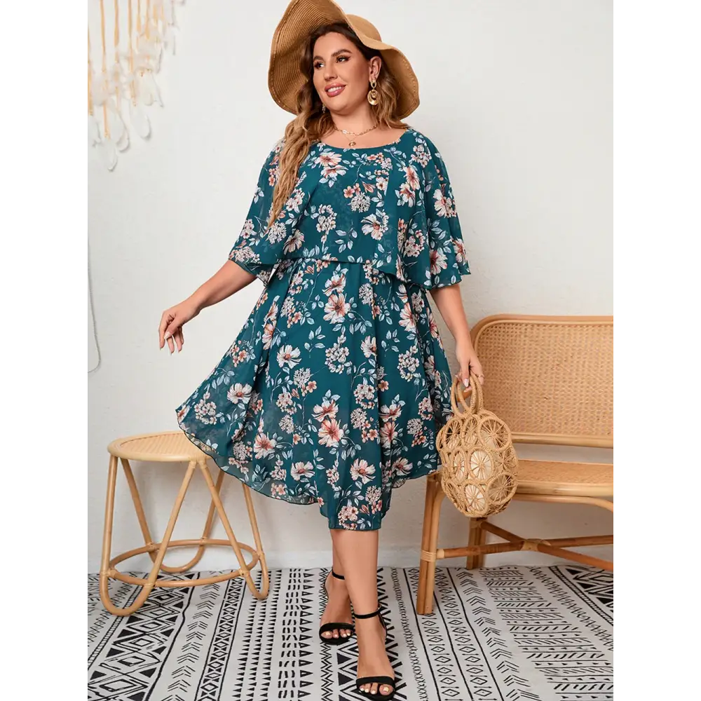 Plus Size Floral Chiffon Dress - Tummy-Control Empire Waist - Thick & Beautiful