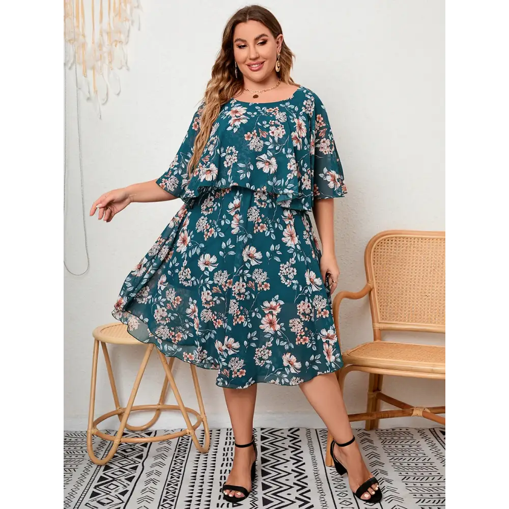 Plus Size Floral Chiffon Dress - Tummy-Control Empire Waist - Thick & Beautiful
