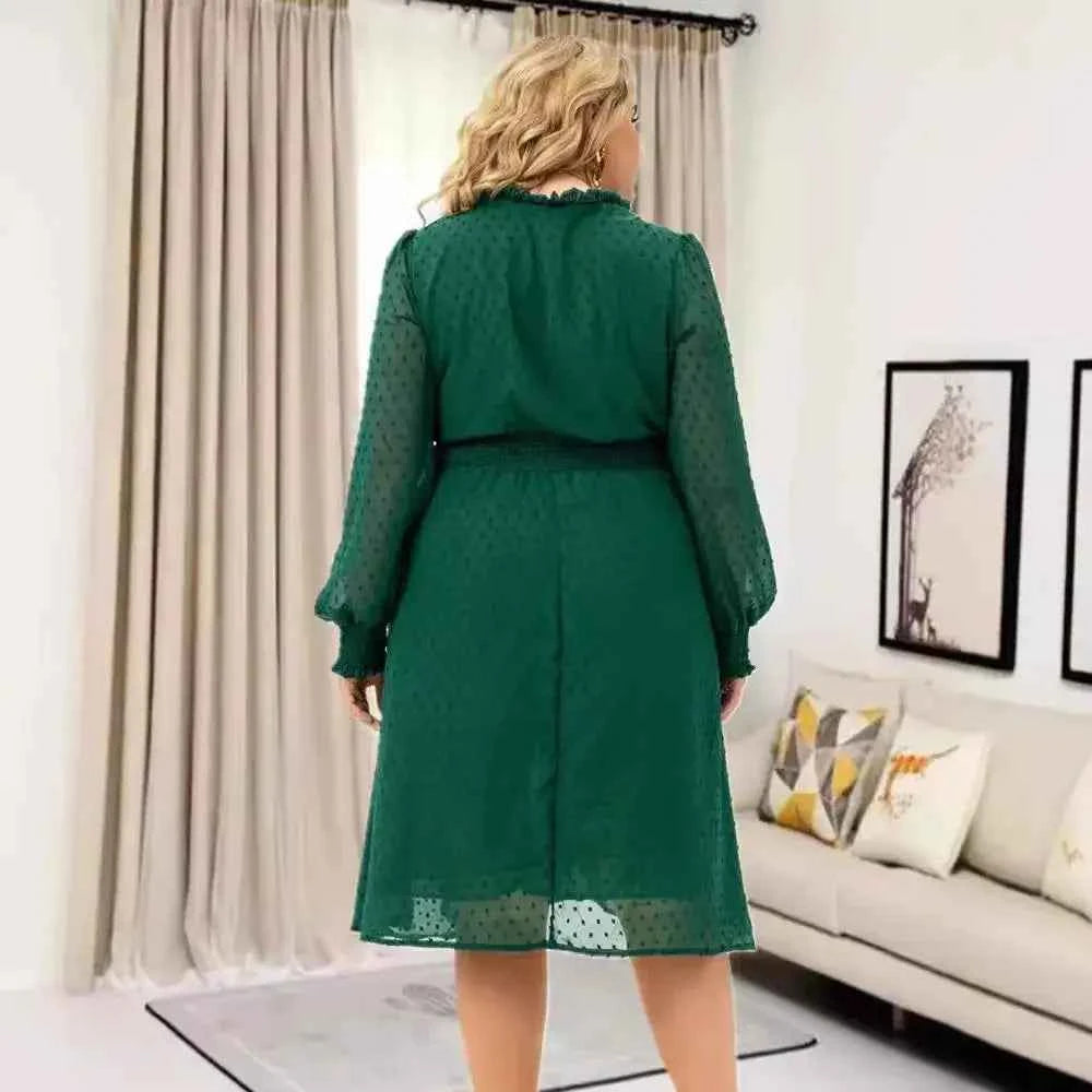 Plus Size Solid Color Empire Waist Maxi Dress – Long Sleeve Casual Mid-Calf Dress