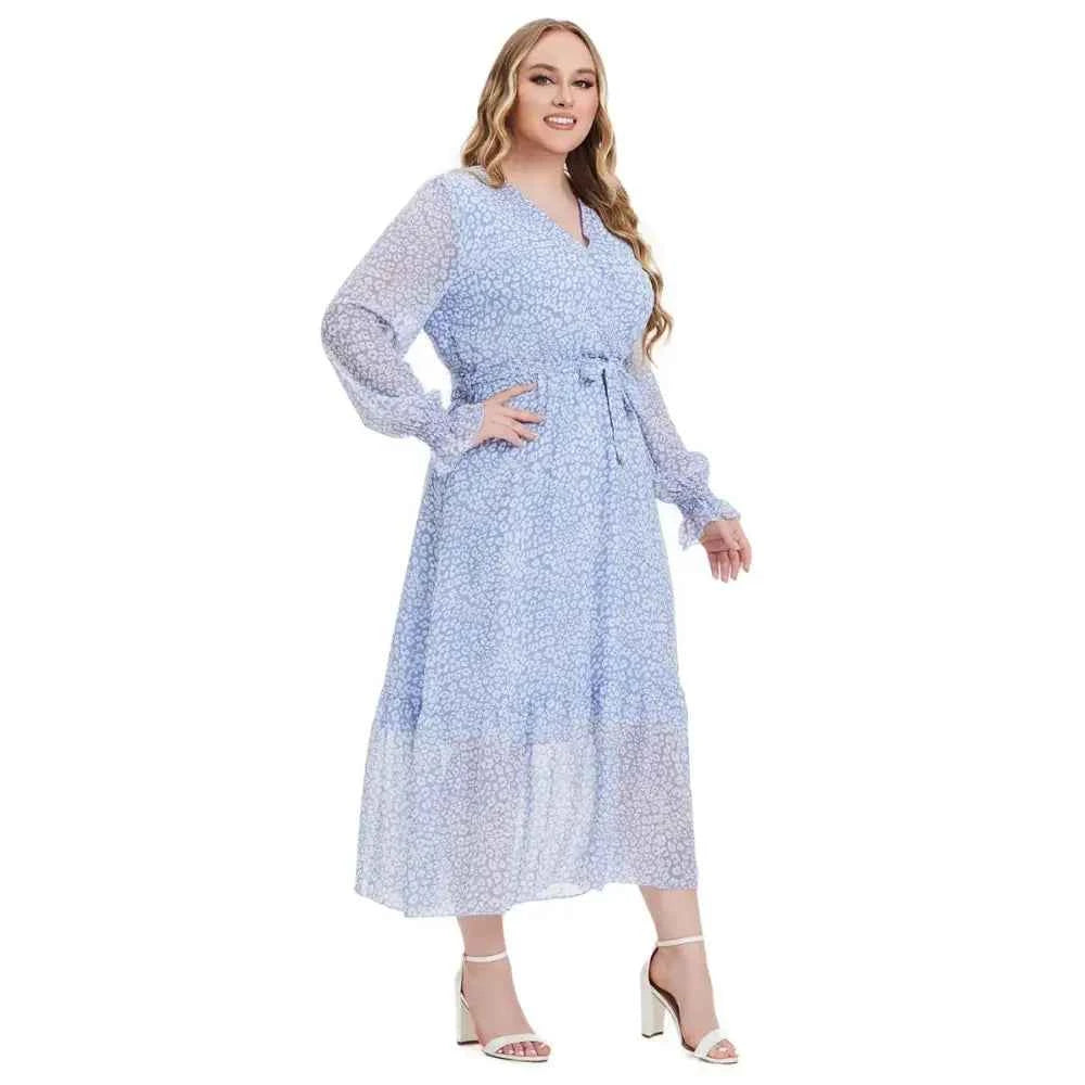 Plus Size Floral Maxi Dress - Long Sleeve V-Neck