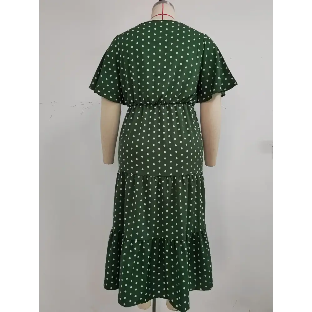 Plus Size Polka Dot Boho Maxi Dress - V-Neck & Short Sleeve - Thick & Beautiful