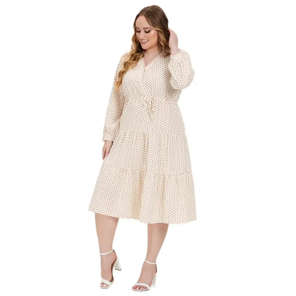 Plus Size Solid Maxi Dress - Long Sleeve V-Neck