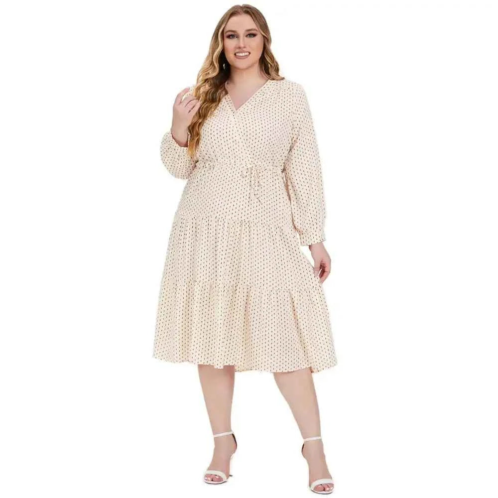 Plus Size Solid Maxi Dress - Long Sleeve V-Neck