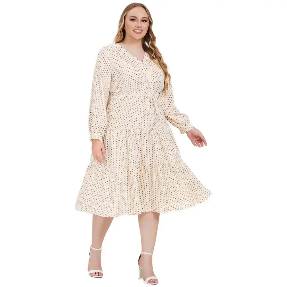 Plus Size Solid Maxi Dress - Long Sleeve V-Neck