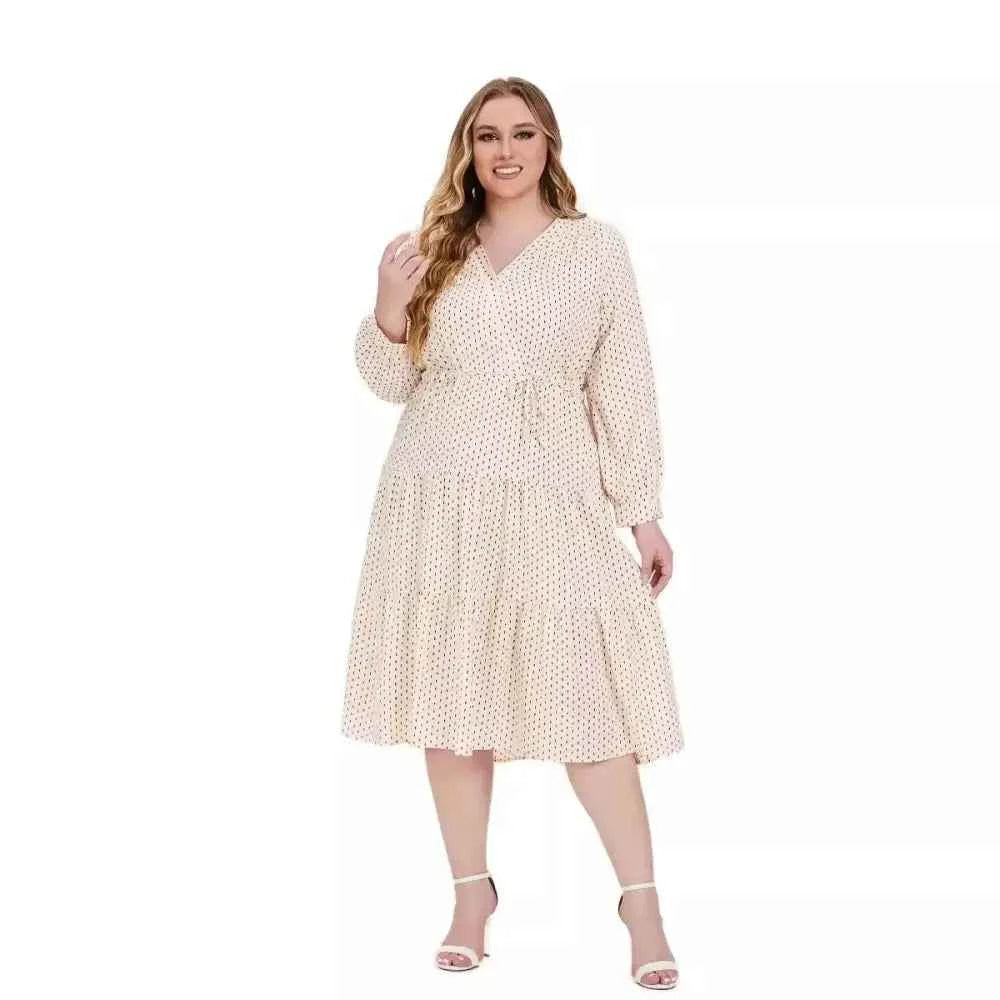 Plus Size Solid Maxi Dress - Long Sleeve V-Neck