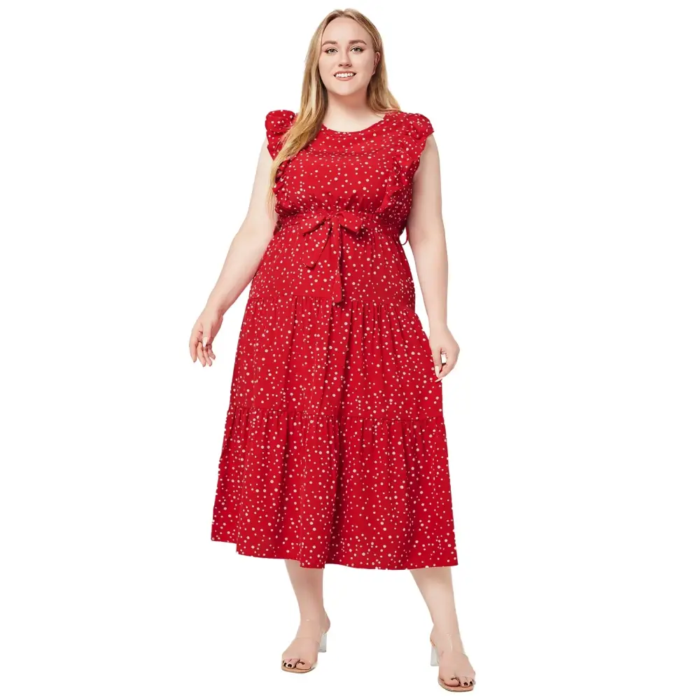 Plus Size Sleeveless Polka Dot A-Line Summer Dress for Women (Mid-Calf Length) - Thick & Beautiful
