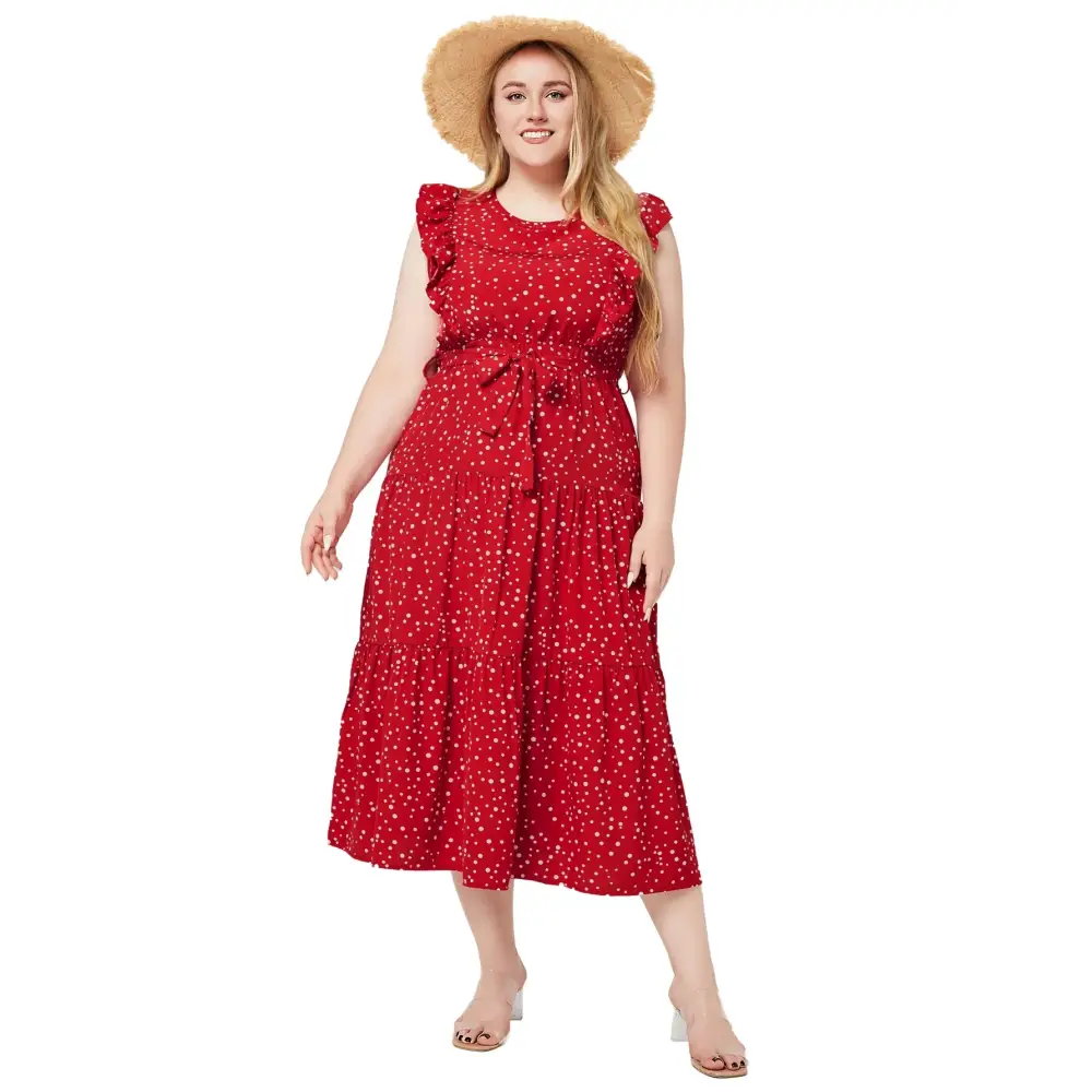 Plus Size Sleeveless Polka Dot A-Line Summer Dress for Women (Mid-Calf Length) - Thick & Beautiful