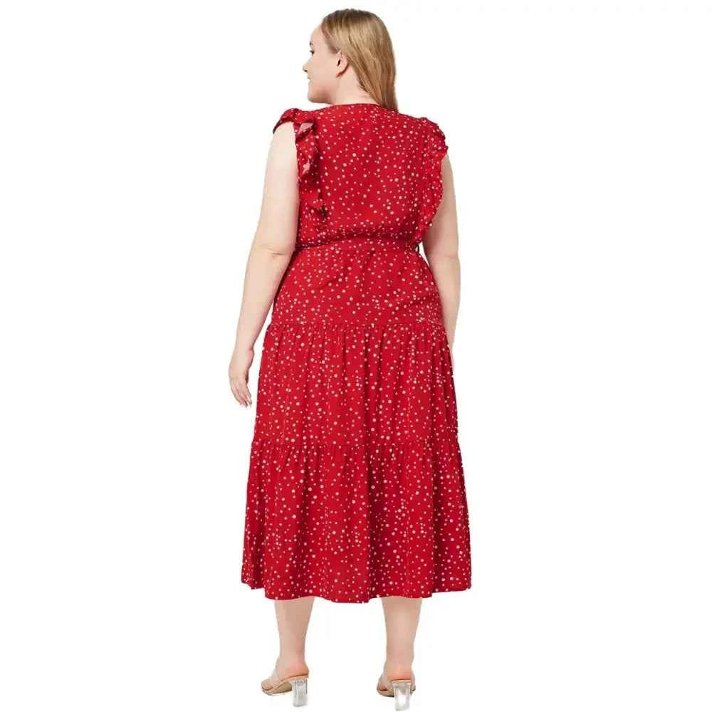 Plus Size Sleeveless Polka Dot A-Line Summer Dress for Women (Mid-Calf Length)