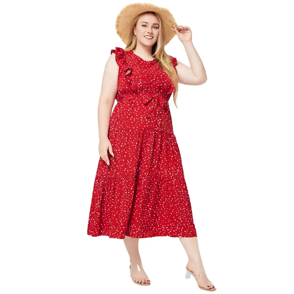 Plus Size Sleeveless Polka Dot A-Line Summer Dress for Women (Mid-Calf Length) - Thick & Beautiful