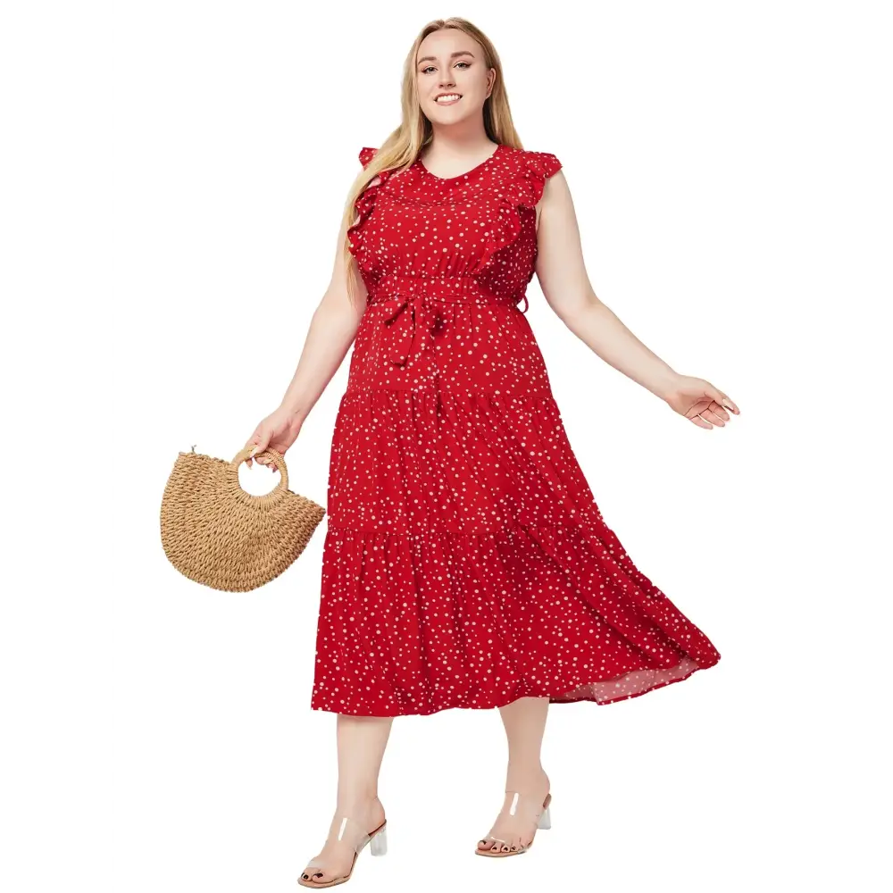 Plus Size Sleeveless Polka Dot A-Line Summer Dress for Women (Mid-Calf Length) - Thick & Beautiful