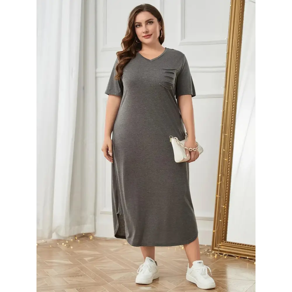CozyEase Plus Lounge Dress – V-Neck with Pockets - Thick & Beautiful