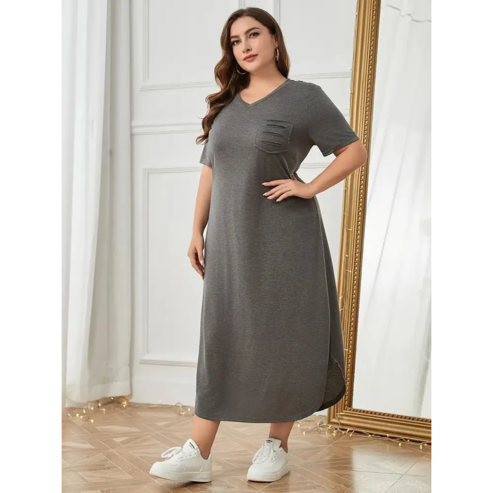 CozyEase Plus Lounge Dress – V-Neck with Pockets - Thick & Beautiful