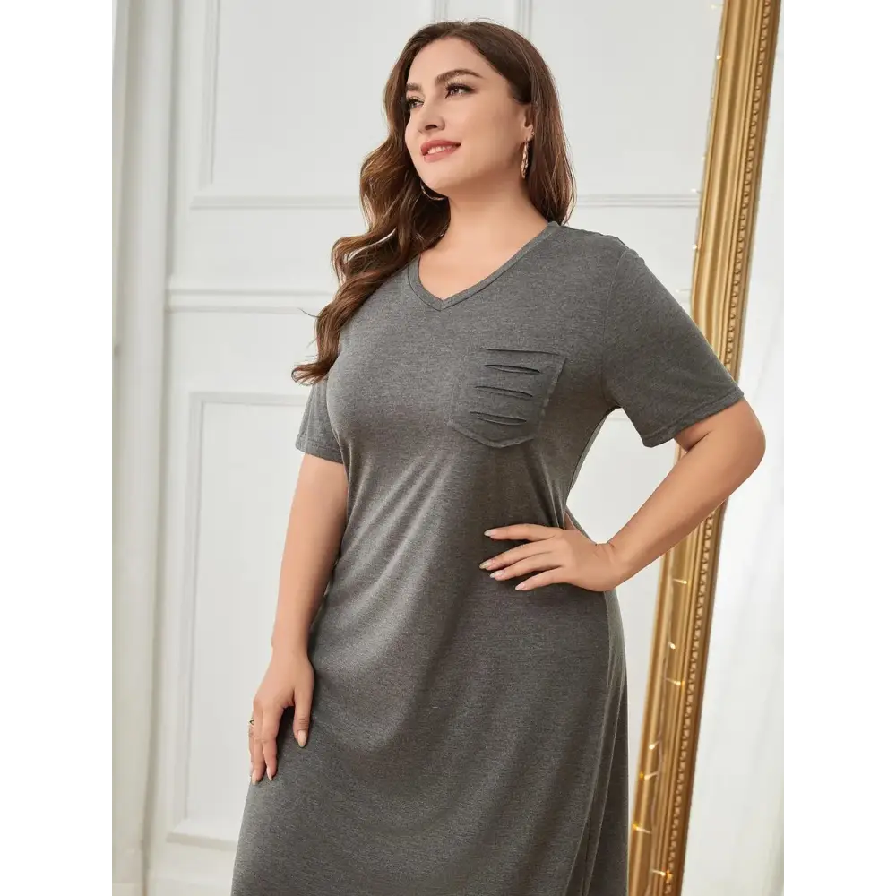 CozyEase Plus Lounge Dress – V-Neck with Pockets - Thick & Beautiful