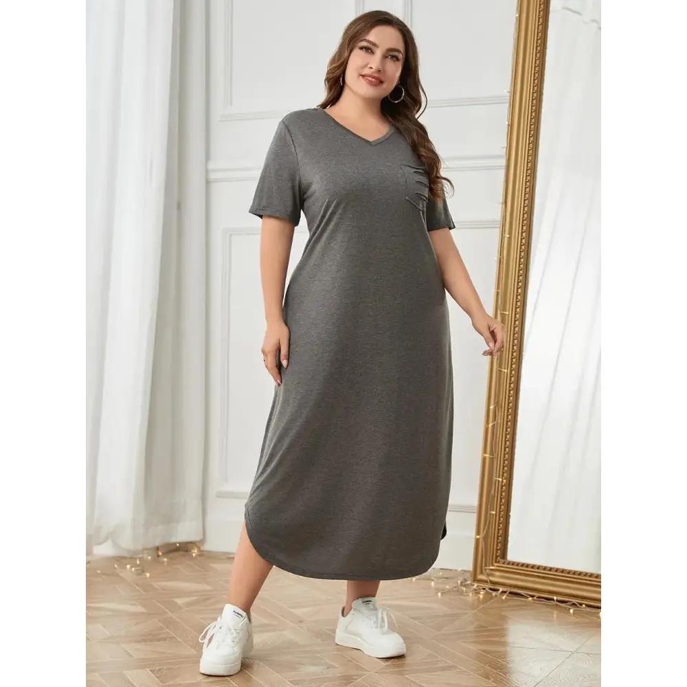 CozyEase Plus Lounge Dress – V-Neck with Pockets - Thick & Beautiful