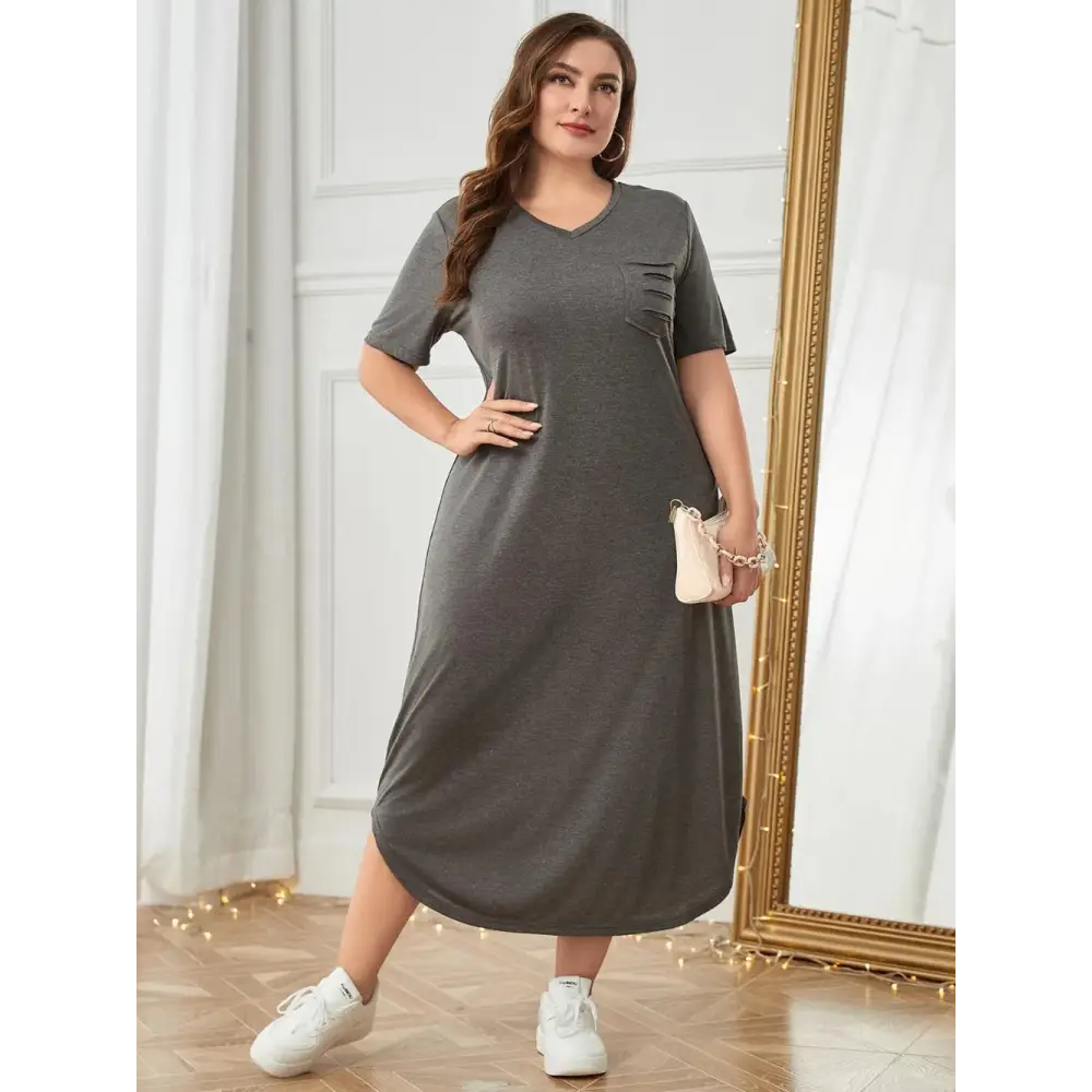 CozyEase Plus Lounge Dress – V-Neck with Pockets - Thick & Beautiful