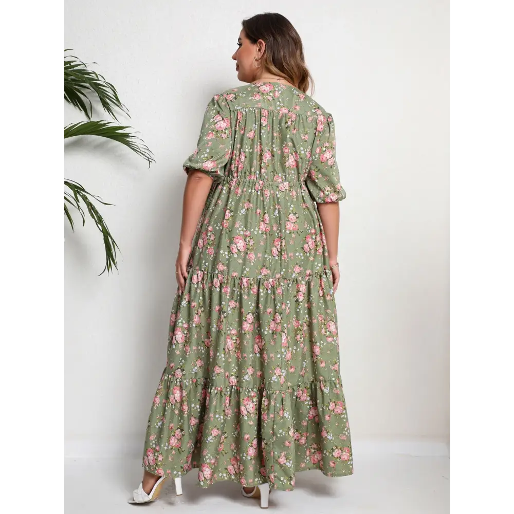Plus Size Boho Floral Maxi Dress - V-Neck & Adjustable Sash - Thick & Beautiful