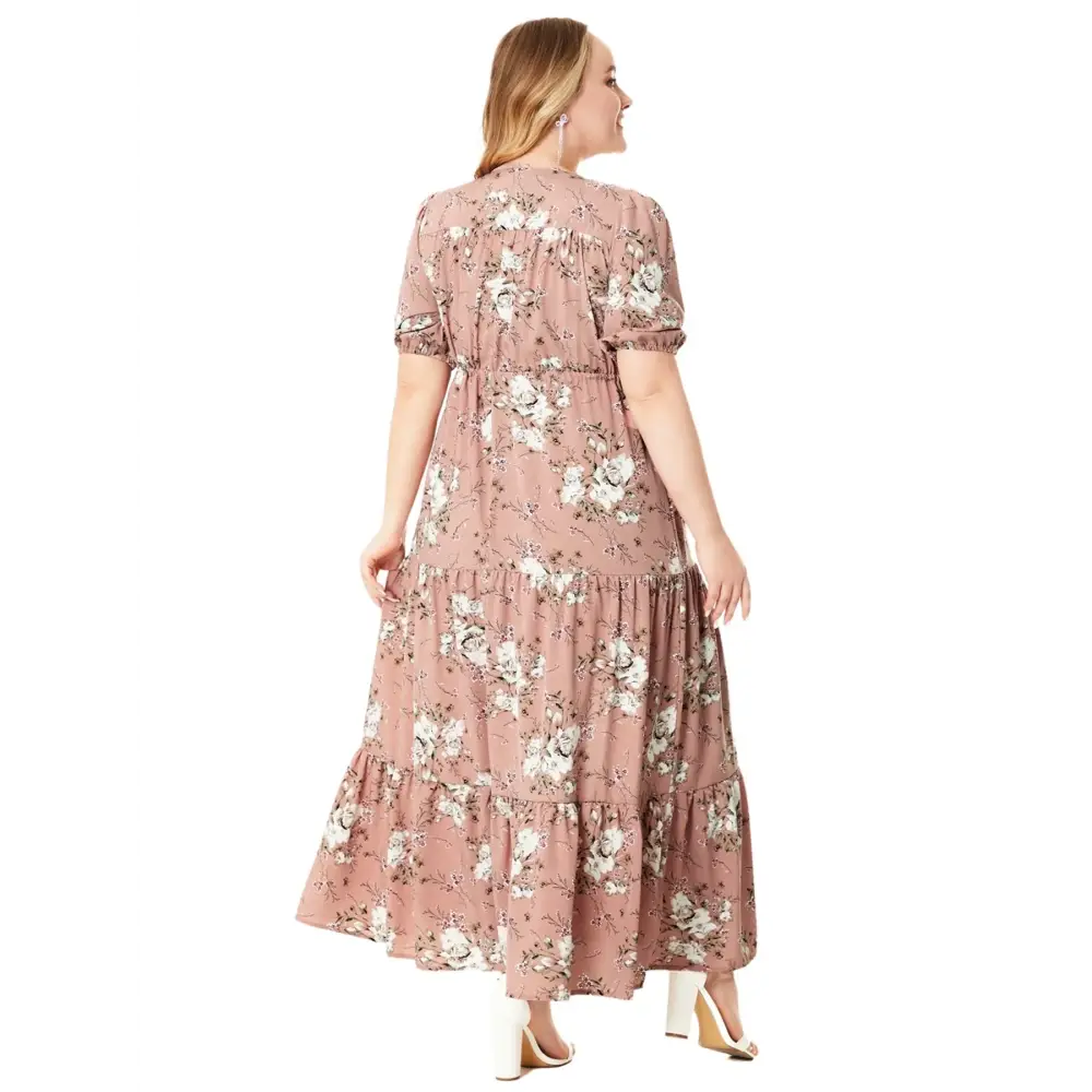 Plus Size Boho Floral Maxi Dress - V-Neck & Adjustable Sash - Thick & Beautiful